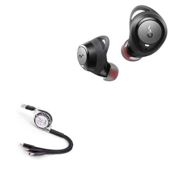 BoxWave Cable Compatible with Soundcore Life Dot 2 - AllCharge miniSync, Retractable, Portable USB Cable - Jet Black