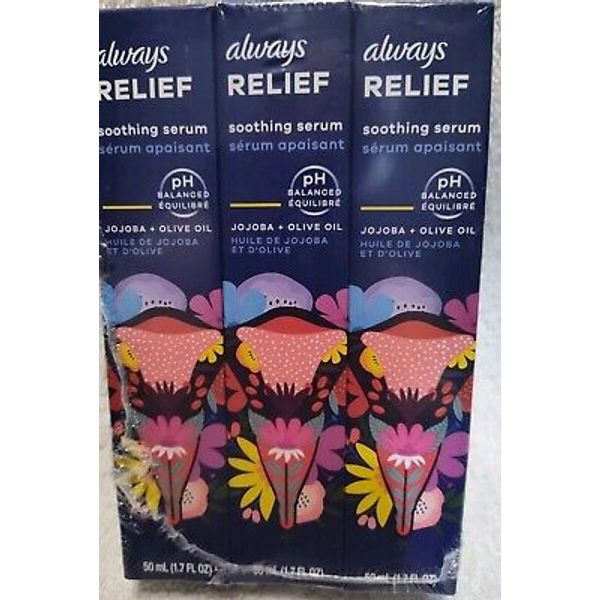 Always RELIEF Soothing Serum for Intimate Skin Fragrance-Free 3PK x 1.7oz Sealed