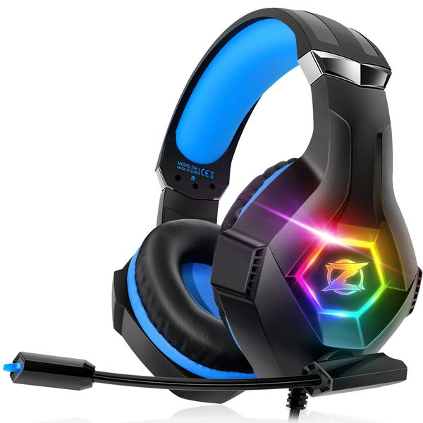 Gaming Headset Stereo Surround Sound Gaming Headphones with Breathing RGB Light & Adjustable Mic for PS4 PS5 PC Xbox One Laptop Mac