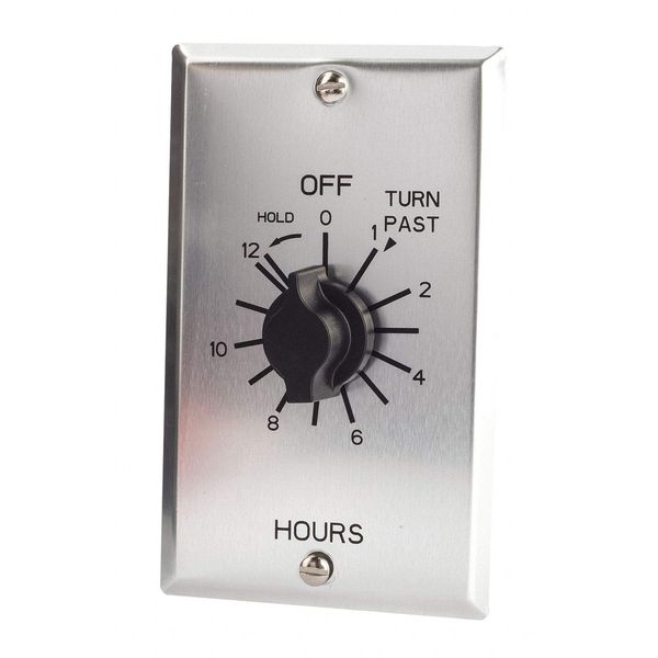 Spring-Wound Timer, Silver, Timing Range: 0 to 12 hr, 20 Max. Amps @ 125VAC