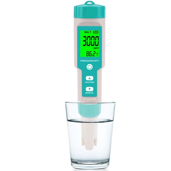 Pool Salt Tester - Multifunctional 5 in 1 Salinity, PH, TDS, EC, and Temperat...
