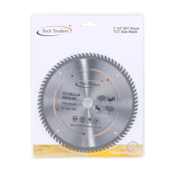 TCT18520B80T Tech Traders TCT Circular Saw Blade 185mm x20mm Bore 80T (16mm ring) fits Bosch Evolution Makita etc