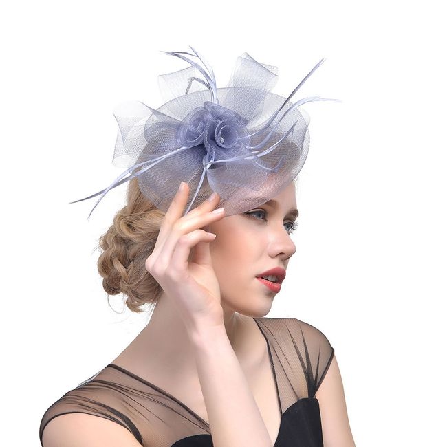 Fashband Fascinators Hat Feather Mesh Flower Headband with Clip Cocktail Headdress Tea Party Wedding Royal Ascot Races for Women and Girls