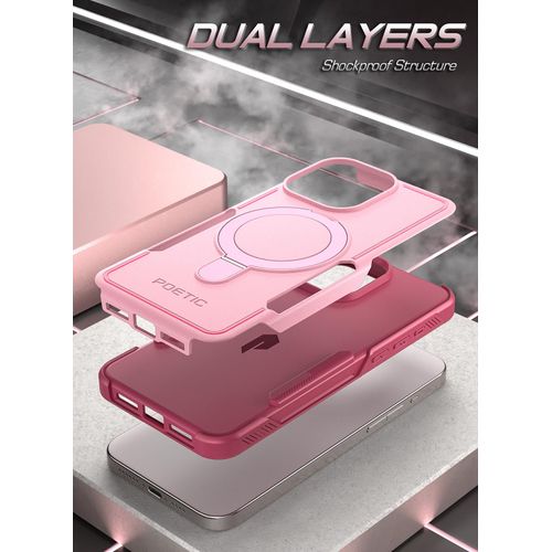 Poetic Neon MagPro Case Designed for iPhone 15 Pro Max 5G 6.7 inch,[Compatible with MagSafe] Dual Layer Heavy Duty Tough Rugged Shockproof Protective 2023 New Cover, Magnetic Ring Stand, Pink