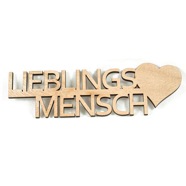 Primestick - 3D-Schriftzug "LIEBLINGSMENSCH" aus Echtholz für Wand oder als stehende Deko - helles Holz, 1 Stück