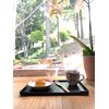 JapanBargain, Set of 2 Japanese Trays Tea Tray Sushi Plate Small Snack Tray Tempura Tray, Wood Grain Pattern, Made in Japan, 10x6.25 inch (Black w/Sakura)