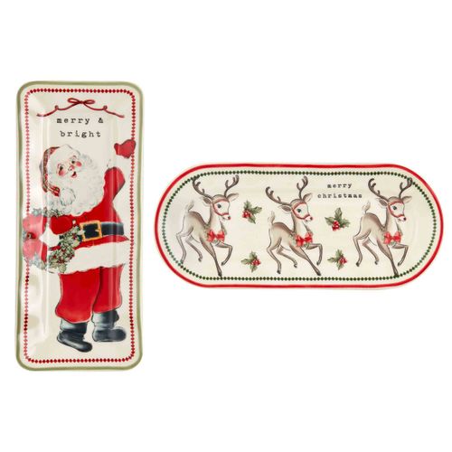 Mud Pie Everything Christmas Plate, Reindeer Vintage, 4" x 9"