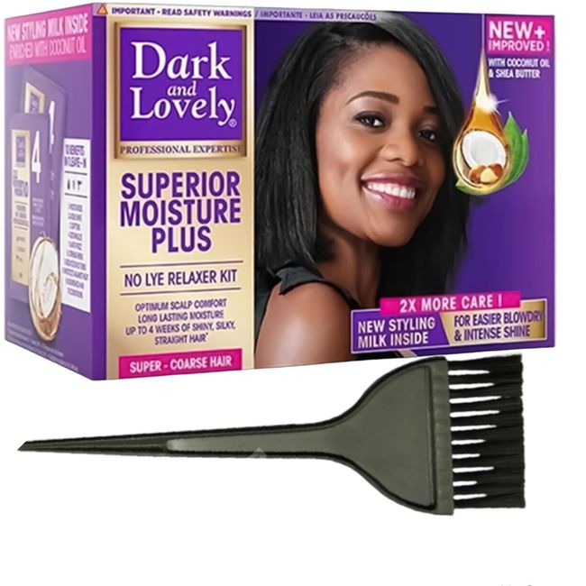 Dark and Lovely Moisture Plus No-Lye Relaxer Super & Applicator brush for Coarse Hair