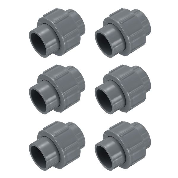 sourcing map 6 Pcs 1" Union PVC Coupling Pipe Fitting (Socket x Socket) PVC Slip Union Coupling Adapter Schedule 40, EPDM O-Ring, Grey
