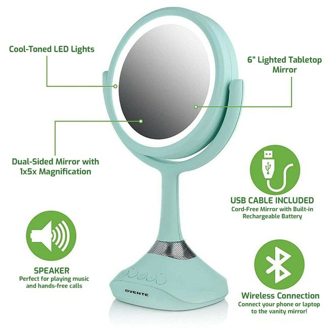 Ovente Tabletop Makeup Mirror 6 Inch with 5X Magnification Double-Sided MRT06