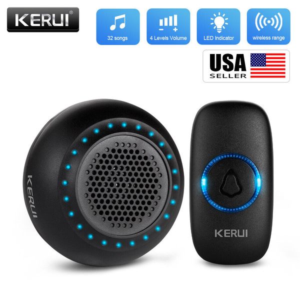 KERUI Wireless Doorbell Wafterproof Touch Button Plugin Receiver Chime LED Light