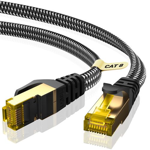 BUSOHE LAN Cable, 5M CAT8 Flat Run Cable 40Gbps 2000MHz with RJ45 Connector, Gigabit High Speed Ethernet Cable, Gold Plated, Anti-Crack, Category 8, Home, Commercial Use, PS3, PS4, Xbox Access Points