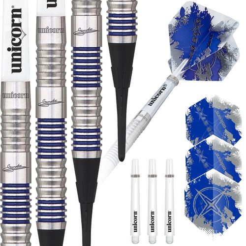 Unicorn Soft Tip Darts Set | Gary 'The Flying Scotsman' Anderson Silver Star | 80% Natural Tungsten Barrels with Blue Accents | 20 g