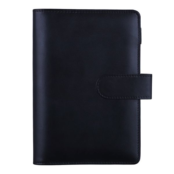 HAUTOCO Ringbuch A6, PU Leder-Notizbuch, nachfüllbar, 6 Ringordner für A6 Budget Binder Budget Planner Haushaltsbuch Personal Organize, Loseblatt A6 Binder mit magnetischer Schnalle, Schwarz