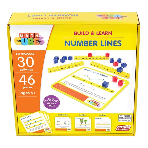 Junior Learning: Mathcubes - Number Lines - 30 Activity Set, Build & Learn, Blocks & Boards Hands On Math, Developmental & Education Set, Kids Ages 4+