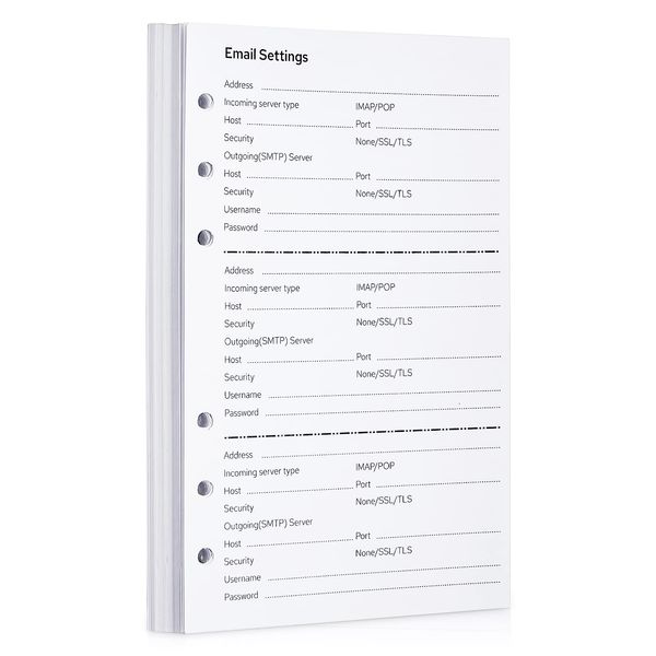 Password Address Book Refill Pages for 6-Ring Refillable Binder Password Address Notebook Replacement Page with 6 Holes 3.9″x 6.7″