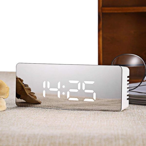 zmart Multifunction LED Mirror Alarm Clock Digital Snooze Display Time Night Light Table Desktop Temperature