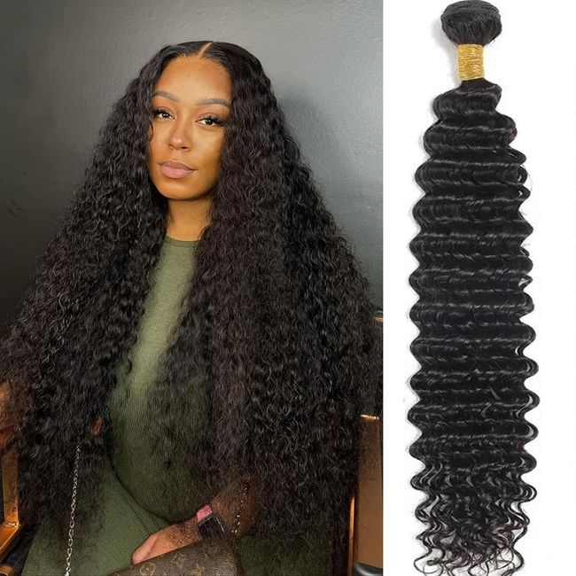 Flyzhuim Brazilian Deep Wave Bundles 30inch Unprocessed Deep Curly Bundles Human Hair Deep Wave Hair Extensions Natural Black Wet And Wavy Weaves Bundles Human Hair