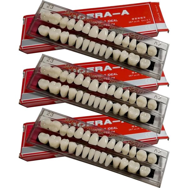 84PCS False Teeth Set Dental Complete Acrylic Resin Denture Teeth, Dentures False Teeth, 3 Set Whole Teeth Synthetic Polymer Denture Tooth, Synthetic Polymer Resin Upper + Lower Temporary Crowns