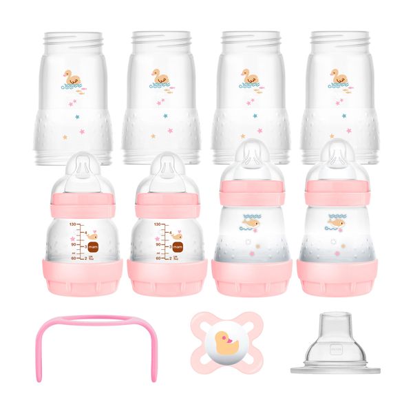 MAM Easy Start Self Sterilising Anti Colic Starter Set Girls Rose-Beige, Newborn Bottle Set and Soother, Newborn Essentials