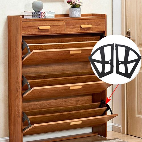 Kodrily Shoe Turning Rack Hinges, 4pcs Shoe Drawer Hinge, ABS Shoe Drawer Hinge with Accessories 20pcs Hinge Turing Rack Replacement 10.2 x 7.9in Shoes Cabinet Hinge Racks 2 Layers