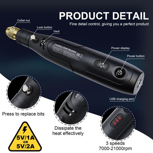 LET'S RESIN Cordless Resin Drill,3-speed Adjustment &Rechargeable Jewelry Drill with Deburring Tool&19Pcs Accessories,Multi-Purpose Hand Drill Resin Tool for Resin Molds, Keychain Molds
