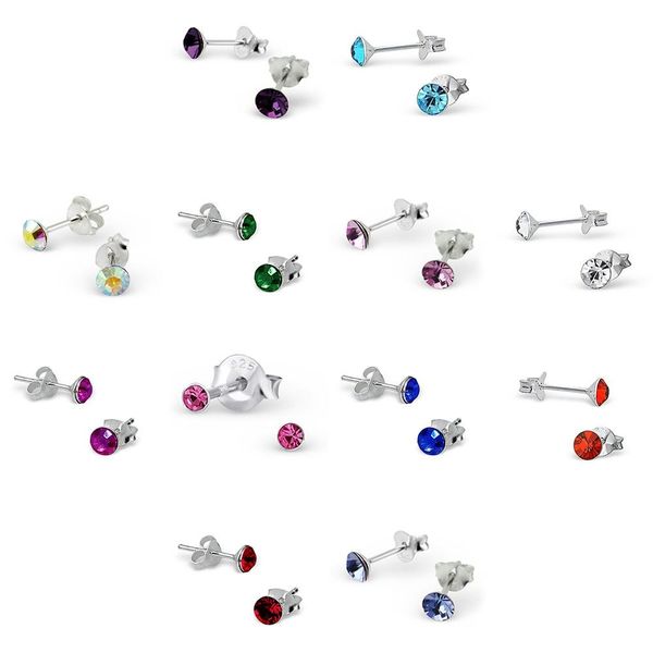 4mm Round Abalone Crystal Sterling Silver Stud Earrings