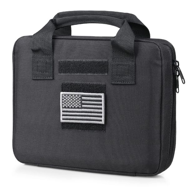 LIVANS Tactical Pistol Handgun Case Bag, Gun Case Soft Gun Carrying Storage Bag Square Pistol Shooting Range Bag Dual Padded Firearm Case Handgun Pouch