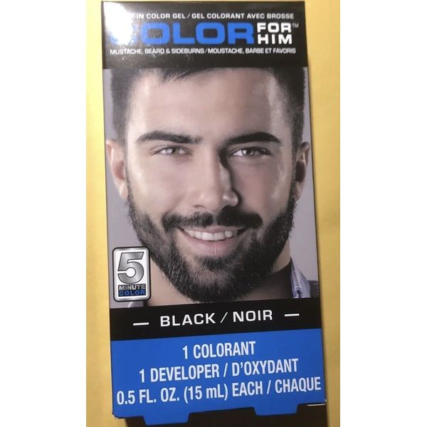 Color for Him Brush-In Color Gel Black 5 Minute Mustache, Beard & Sideburns NEW