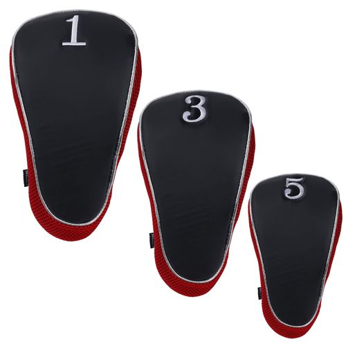 Andux Golf 460cc Driver Fairway Wood Club Head Covers with Zipper Closure Set of 3 Red
