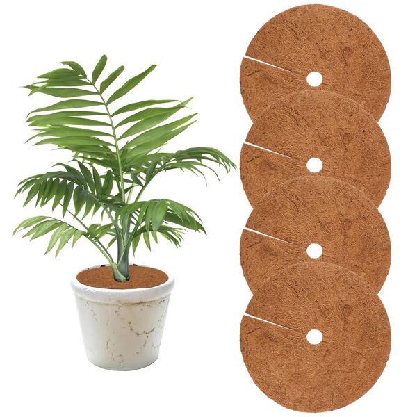 Neerow Kokos-Mulchscheibe, 4 Stück Kokosscheibe, 30cm Kokosmatte Kübelabdeckung, Winterschutz Pflanzenschutzmatte Rund für Pflanzen, Bäume Frostschutz Kälteschutz
