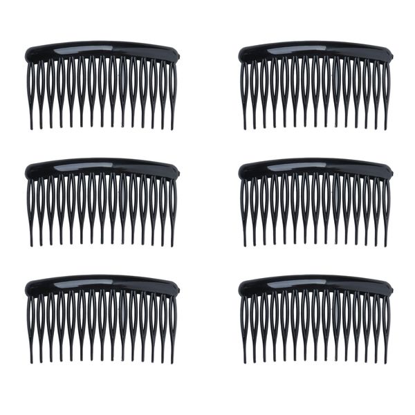 Ruwado 6 Pcs Hair Side Combs 15 Teeth 8 x 4.5 cm Small Twist French Style Hair Pins for Women Wedding Bridal Veil Fine Long Curly Hair Supplies (Black)