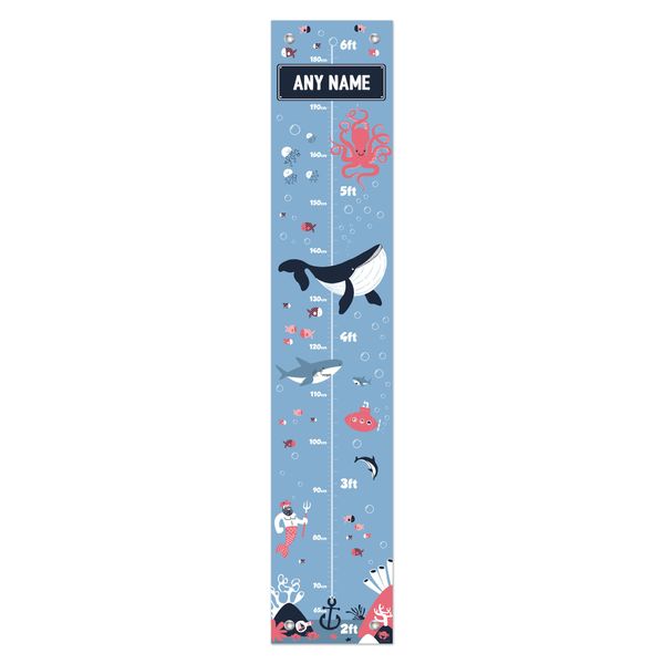 Nautical Gifts for Kids Any Name Growth Height Chart Whale Aquatic Decor Personalized Growth Chart