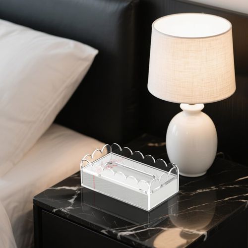 LUGUNU Clear Acrylic Tissue Box Cover Holder - Fits Standard Tissue Boxes, 8mm Thick Lid & Non-Slip Design, Rectangle Napkin Dispenser Organizer for Bathroom, Office, Kitchen (8.9x4.9x2.9in)