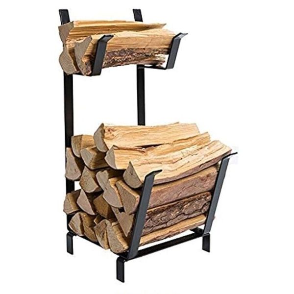 2-Tier Firewood/Kindling Indoor Metal Rack Fireplace Wood Log Holder & Storage