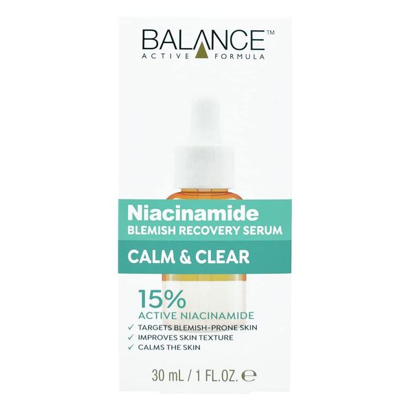 Balance Active Formula 15% Niacinamide Blemish Recovery Serum (30ml) - Contains 15% Niacinamide which targets blemish-prone skin & improves skin texture. Dermatologically tested.