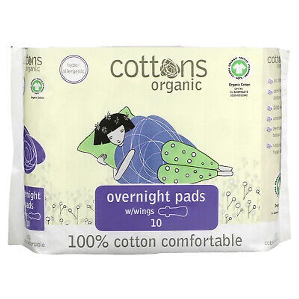 Organic, Overnight Pads with Wings, Heavy, Unscented, 10 Pads