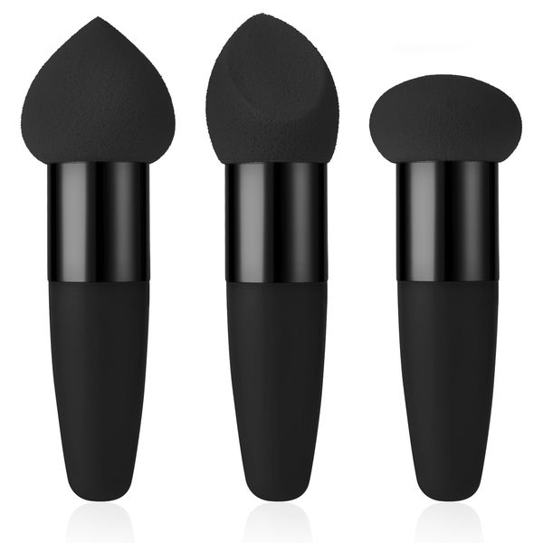 Sibba Make-up-Schwamm 3 Stück Beauty Blender Foundation Make-up Concealer Mischkosmetik Mini-Winkelpinsel Applikatorgriff Künstler Auftragen von Make-up Pilz Augenbrauen Gesicht Puderquaste (Schwarz)