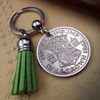 A Silver Dream 1947 Half Crown Green Tassel Coin Keyring