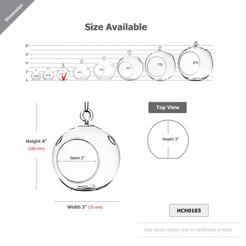 WGV Hanging Terrarium Globe, Width 3", Height 4", DIY Air Succulent Planter, Clear Glass Vase Orb with Flat Bottom, Candle Holder for Windowsill Outdoor Garden Decor, 6 Pieces Bulk