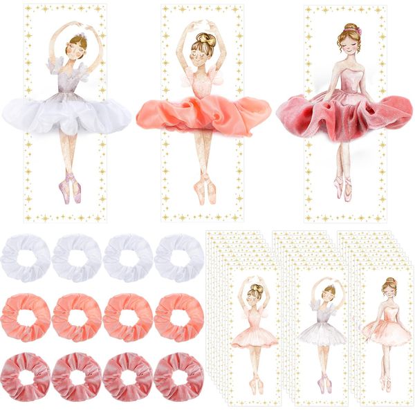 Yuxung 24 Sets Ballerina Party Favors Include 24 Women Soft Elastic Hair Ties Hair Scrunchies 24 Ballerina Thank You Cards Ballerina Birthday Party Decorations Dance Recital Gift for Girls Supplies