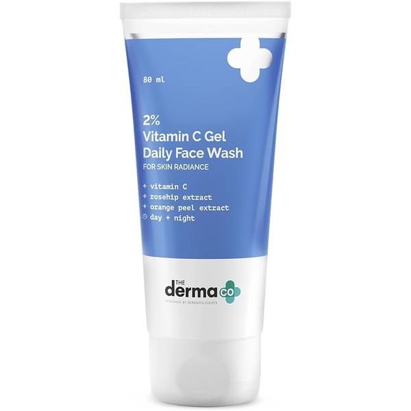 The Derma Co 2% Vitamin C Gel Daily Face Wash | Deeply Cleanses, Reduces Dark Spots, Marks &amp; Discoloration | Improves Skin Tone | Brightens Skin | 2.71 fl ml