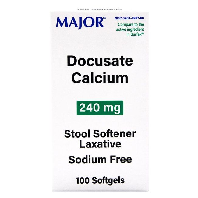 Major Docusate Calcium Stool Softener Laxative 240 mg - 100 Softgels (Surfak)