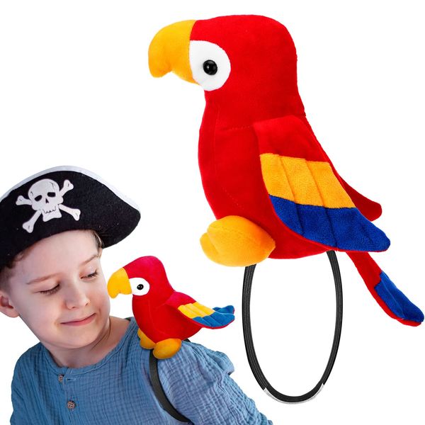 Funtery Halloween Stuffed Pirate Parrot on Shoulder Halloween Pirate Party Costume Plush Parrot Toys Accessory(Red)