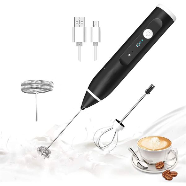 Milk Frother Handheld, Portable Coffee Maker for Cappuccino/Hot Chocolate/Latte, Hand Blender Mixer, USB Rechargeable 3 Speed Electric Whisk Small Coffee Machine, Mini Milkshake Maker, Matcha Foamer