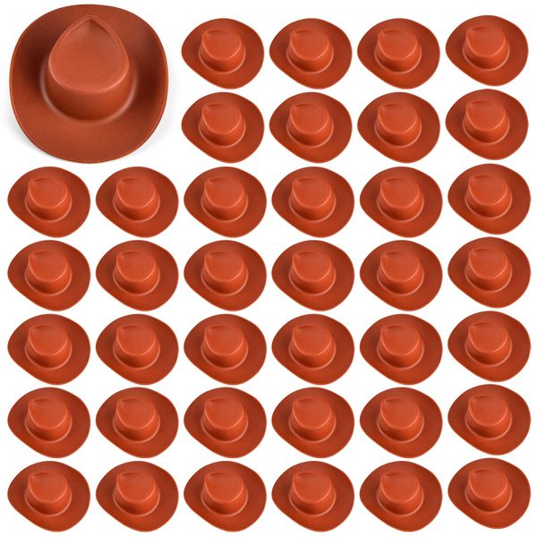 40 Pieces Plastic Mini Western Cowboy Hats Cowgirl Hats, Miniature Cute Toy Doll Hats Doll Dress Up Party Accessories for Dollhouse Decor (Brown)