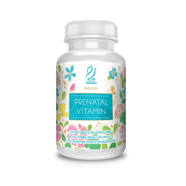 Actif Organic Prenatal Vitamin with 25+ Organic Vitamins, 100% Natural, DHA, EPA, Omega 3, and Organic Herbal Blend - Non-GMO, 90 Count