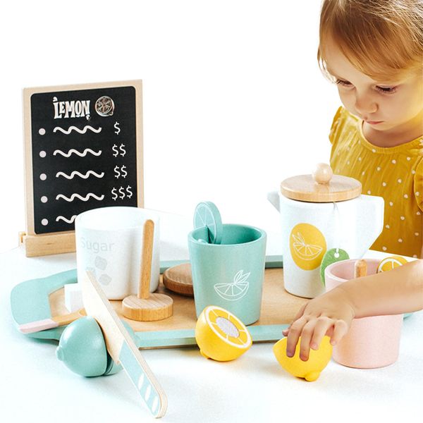 Masonbaby Lemonade Stand for Kids Tea Set Pretend Play Toys Tea Party Set Lemonade Stand Supplies No Assembly Required Non-Toxic Wooden Toys Tea Sets for Toddlers 3-5 Birthday Gift