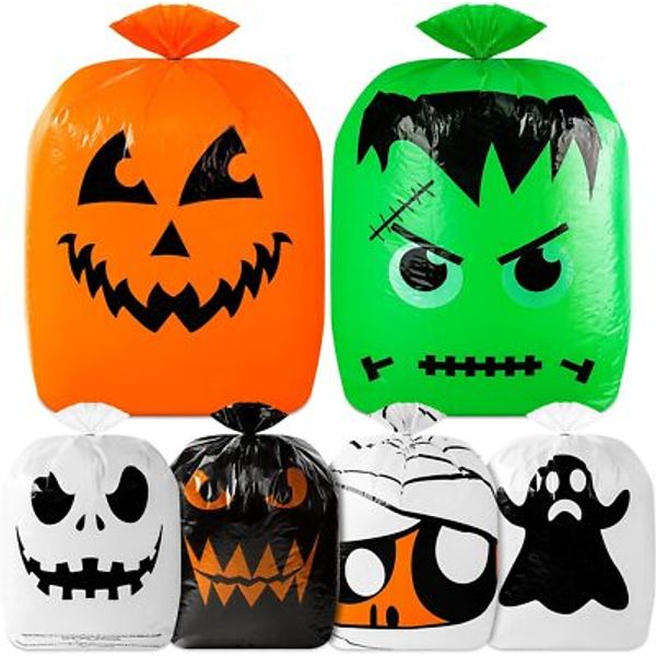 6 Pcs Halloween Pumpkin Leaf Bags, Trash Bags with Orange