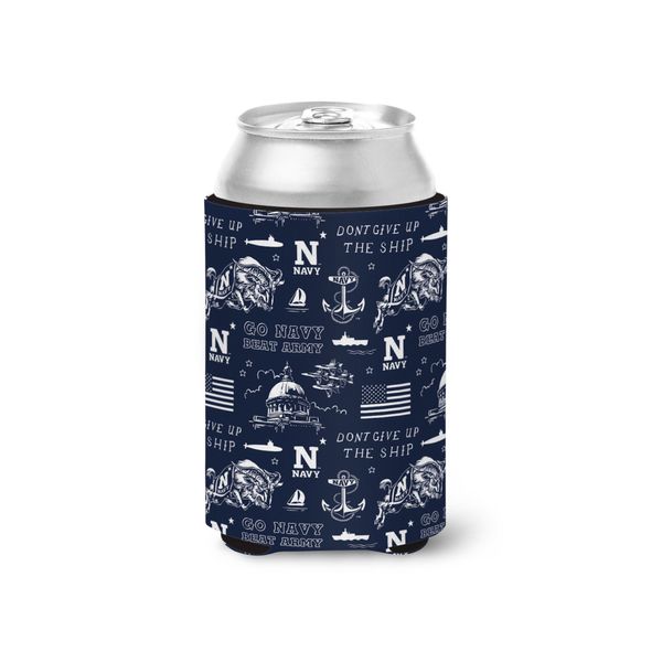 Go Navy Fan Pattern / Can Cooler - 10/$6 Each / Blue